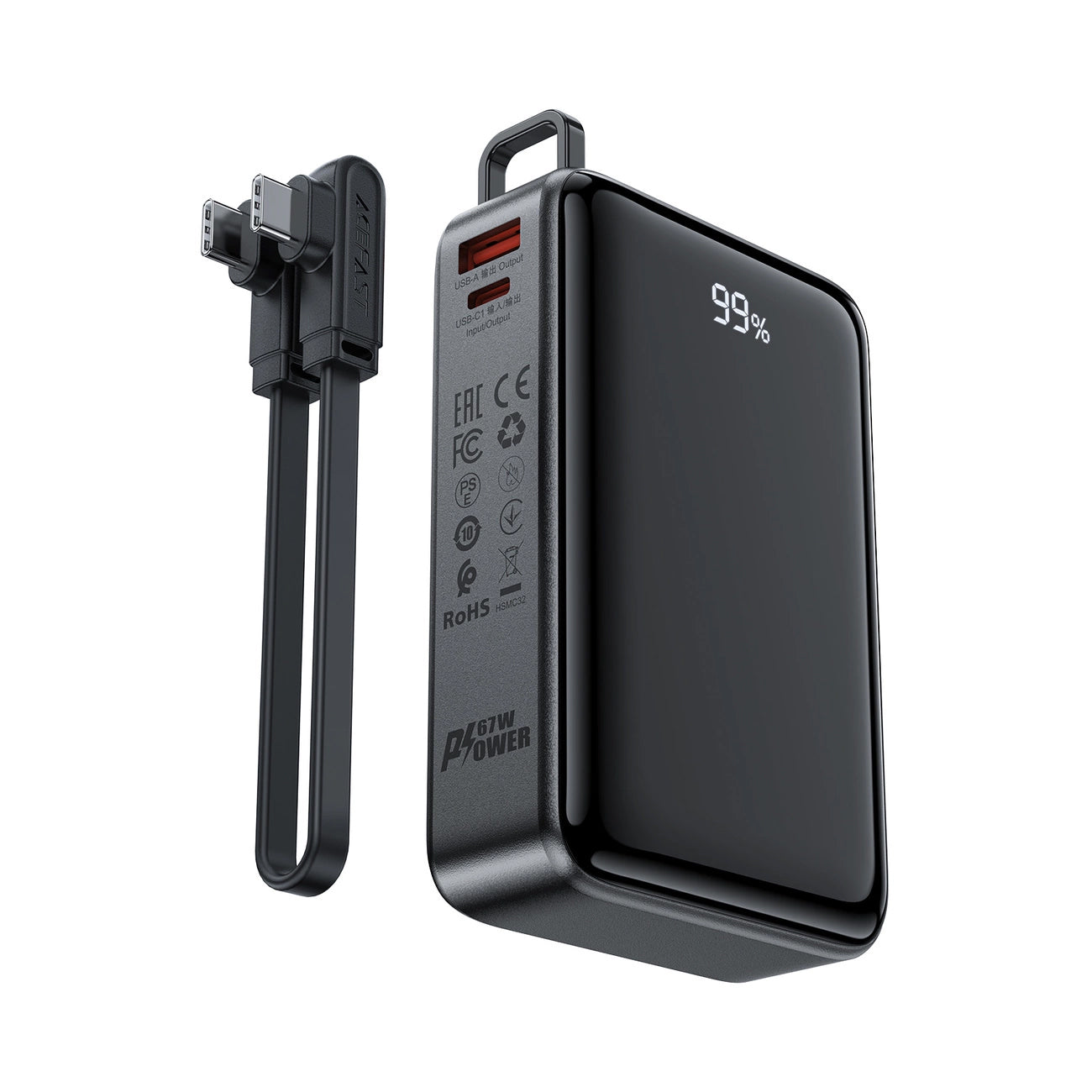 Batería externa Acefast M4, 20000mAh, 67W, PD + QI, 1 x USB-A - 2 x USB-C, Negro