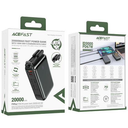 Batería Externa Acefast M4, 20000mAh, 67W, PD, 1 x USB-A - 2 x USB-C, Negra