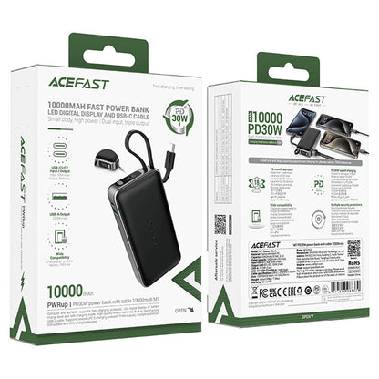 Batería Externa Acefast M7, 10000mAh, 30W, QC + PD, 1 x USB-A - 2 x USB-C, Negra