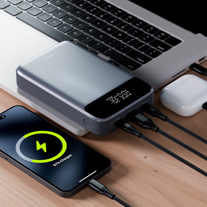 Batería Externa Allity. APB-200 PocketPower, 19200mAh, 130W, QC + PD, 1 x USB-A - 2 x USB-C, Gris