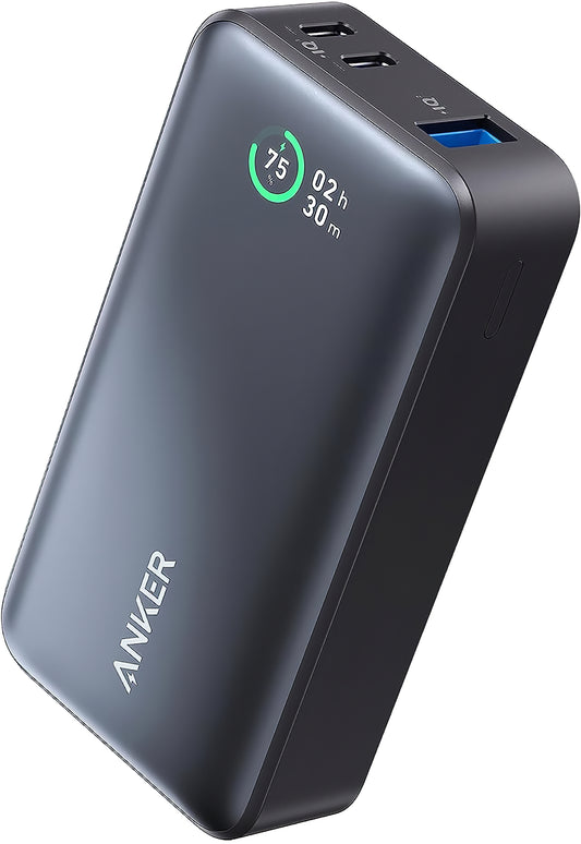 Batería externa Anker 533, 10000mAh, 30W, QC + PD, 1 x USB-A - 2 x USB-C, Negro A1256G12