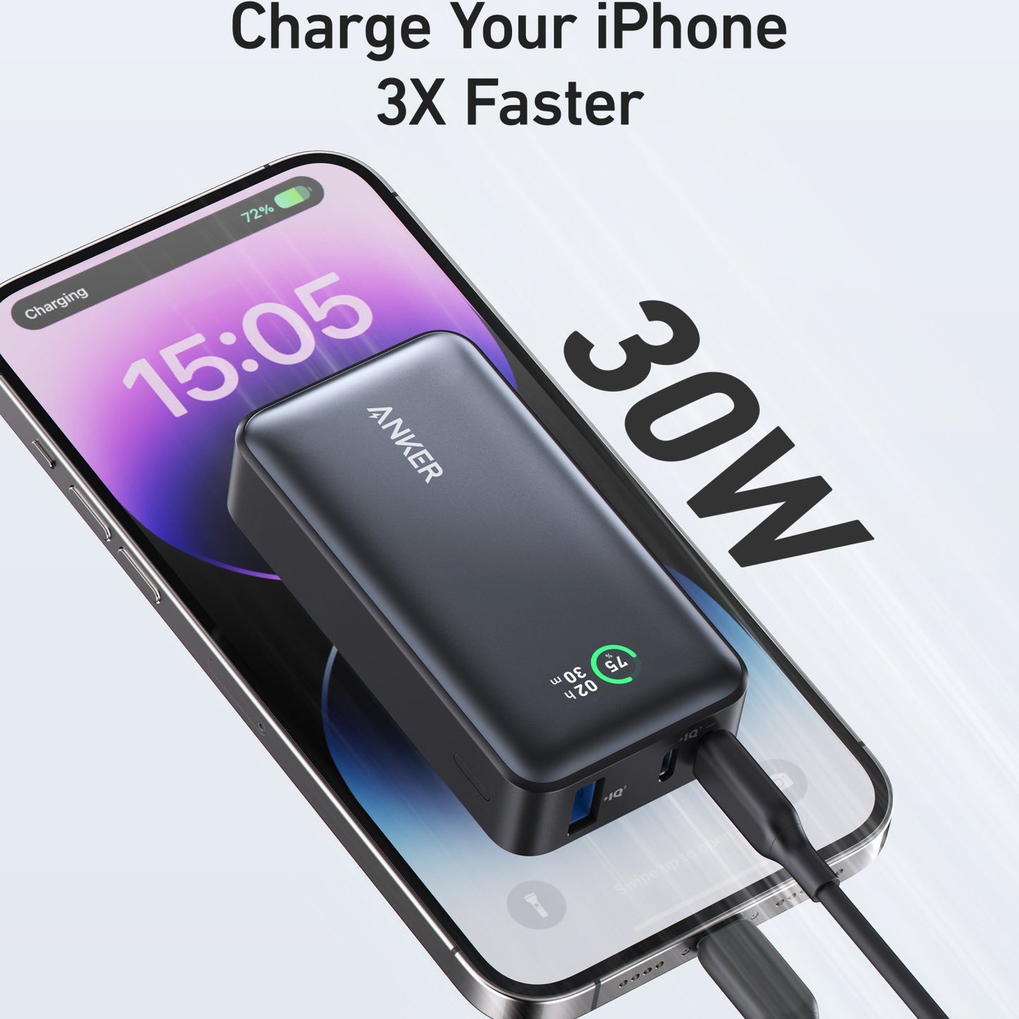 Batería Externa Anker 533, 10000mAh, 30W, QC + PD, 1 x USB-A - 2 x USB-C, Negra A1256G11