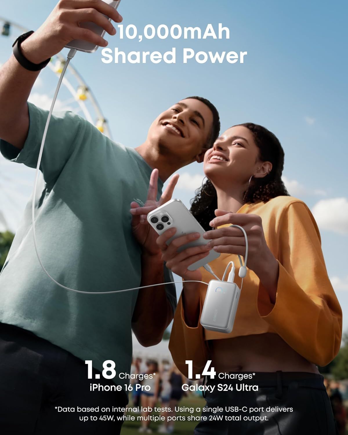 Batería Externa Anker Nano, 10000mAh, 45W, QC + PD, 1 x USB-A - 1 x USB-C, Blanca A1638H21