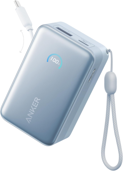 Batería Externa Anker Nano, 10000mAh, 45W, QC + PD, 1 x USB-A - 2 x USB-C, Azul