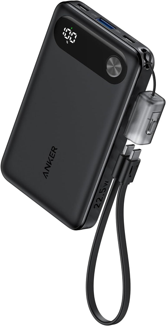 Batería externa Anker PowerCore, 10000mAh, 22.5W, QC + PD, 1 x USB-A - 2 x USB-C, Negro A1257G11