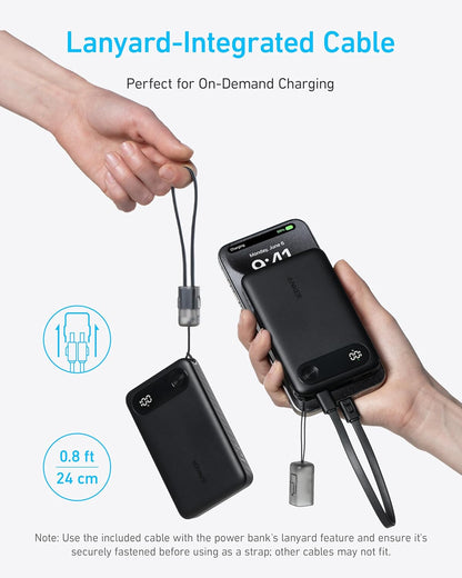 Batería externa Anker PowerCore, 10000mAh, 22.5W, QC + PD, 1 x USB-A - 2 x USB-C, Negro A1257G11 