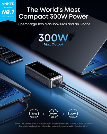 Batería Externa Anker Prime, 26250mAh, 300W, QC + PD, 1 x USB-A - 2 x USB-C, Negra A110AH11