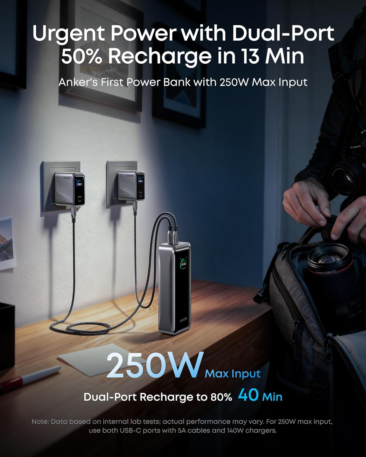 Batería Externa Anker Prime, 26250mAh, 300W, QC + PD, 1 x USB-A - 2 x USB-C, Negra A110AH11