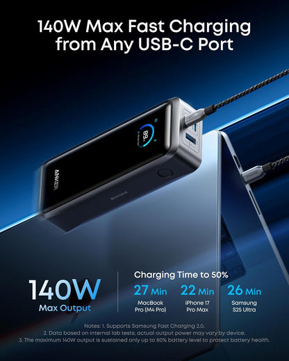Batería Externa Anker Prime, 26250mAh, 300W, QC + PD, 1 x USB-A - 2 x USB-C, Negra A110AH11
