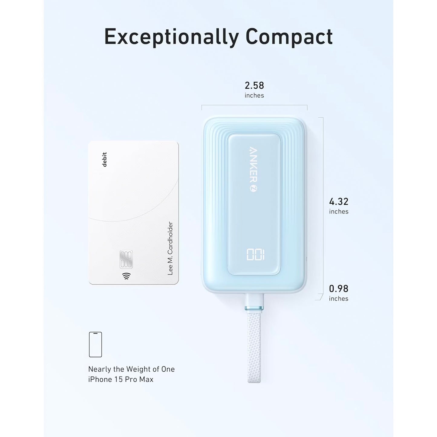 Batería Externa Anker Zolo, 10000mAh, 30W, QC + PD, 1 x USB-A - 2 x USB-C, Azul A1688031