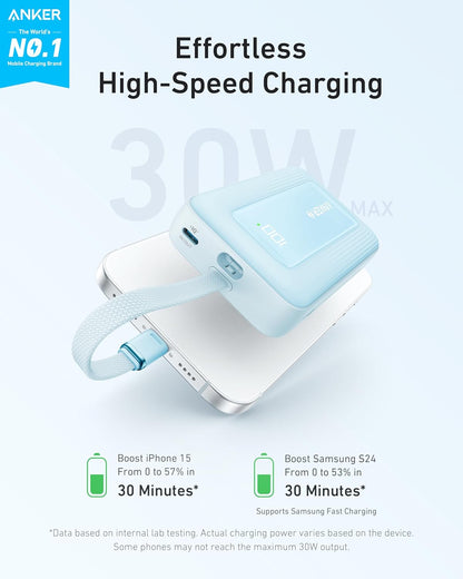 Batería Externa Anker Zolo, 10000mAh, 30W, QC + PD, 1 x USB-A - 2 x USB-C, Azul A1688031