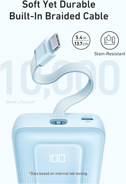 Batería Externa Anker Zolo, 10000mAh, 30W, QC + PD, 1 x USB-A - 2 x USB-C, Azul A1688031