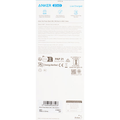 Batería Externa Anker Zolo, 20000mAh, 30W, QC + PD, 1 x USB-A - 2 x USB-C, Negra A1689011