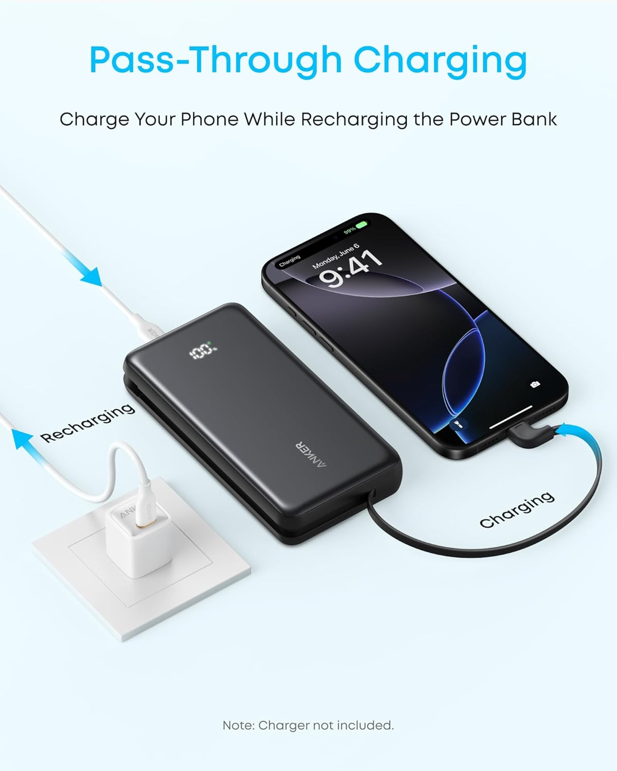 Batería Externa Anker Zolo, 10000mAh, 22.5W, QC + PD, 1 x USB-A - 2 x USB-C, Negra A110DH11