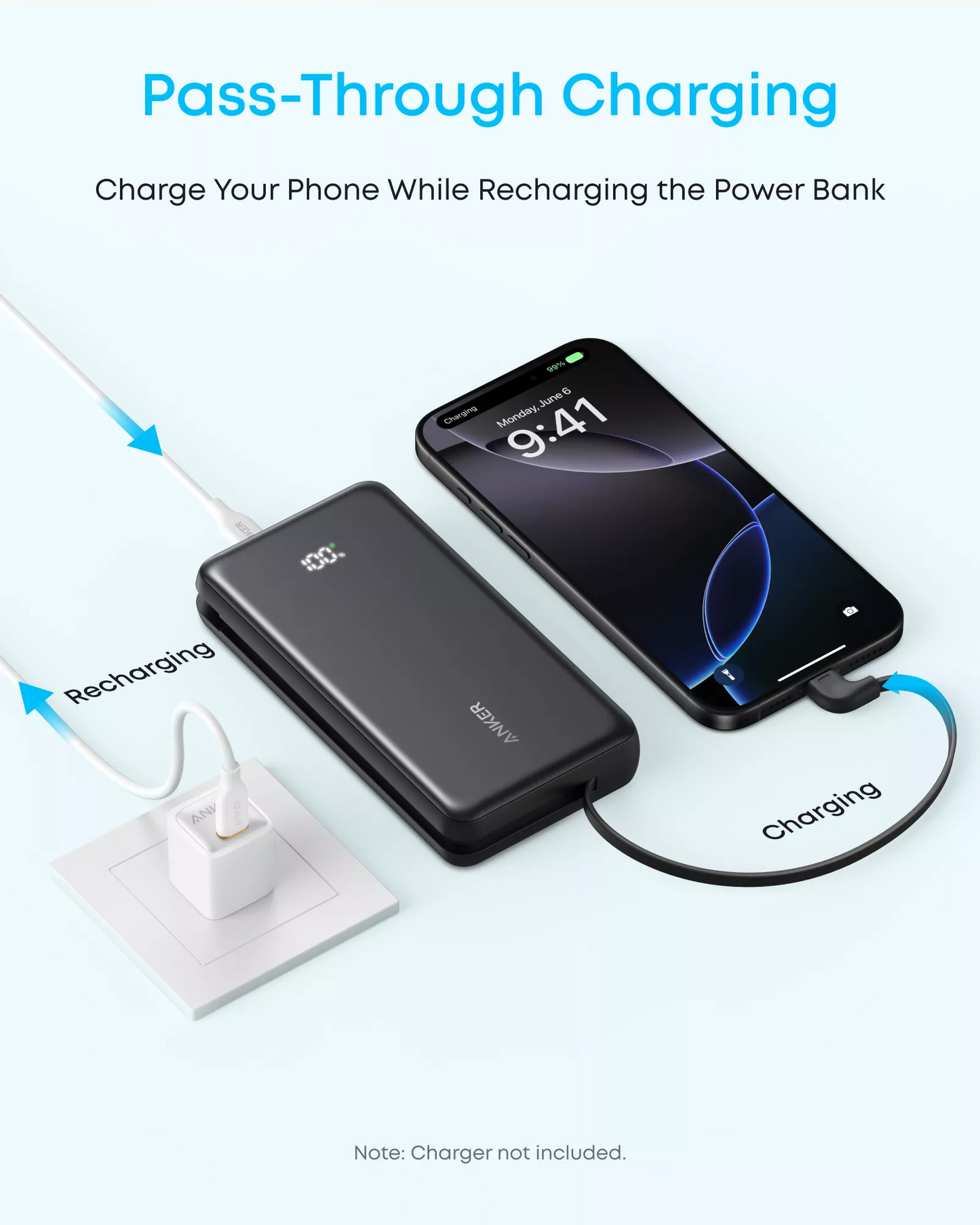 Batería Externa Anker Zolo, 20000mAh, 22.5W, QC + PD, 1 x USB-A - 2 x USB-C, Blanca A110EH21