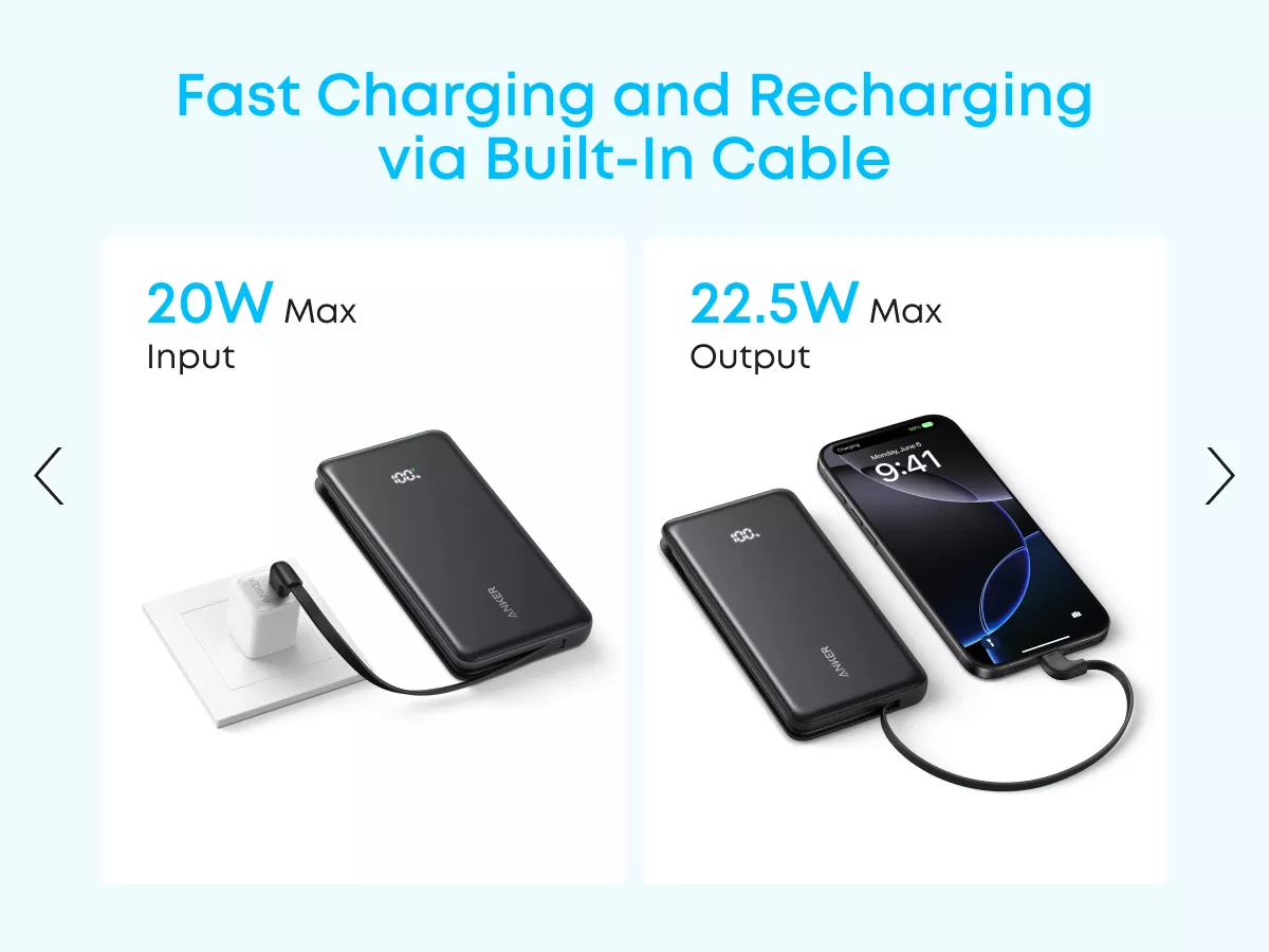 Batería Externa Anker Zolo, 10000mAh, 22.5W, QC + PD, 1 x USB-A - 2 x USB-C, Blanca A110DH21