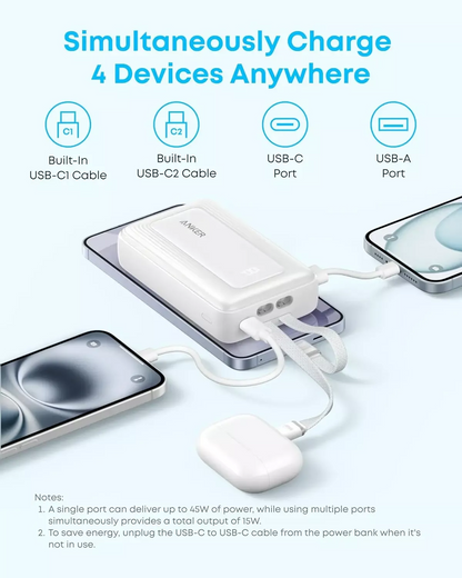 Batería Externa Anker Zolo, 20000mAh, 45W, QC + PD, 1 x USB-A - 3 x USB-C, Negra A1681H12