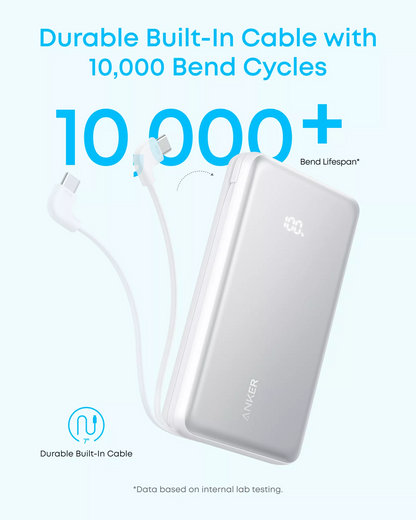 Batería Externa Anker Zolo, 20000mAh, 22.5W, QC + PD, 1 x USB-A - 2 x USB-C, Blanca A110EH21