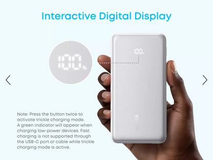 Batería Externa Anker Zolo, 10000mAh, 22.5W, QC + PD, 1 x USB-A - 2 x USB-C, Blanca A110DH21