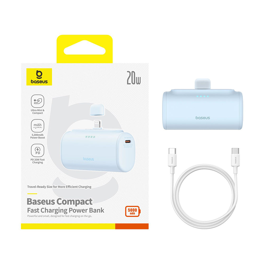 Batería Externa Baseus Compact, 5000mAh, 20W, PD, 1 x Lightning - 1 x USB-C, Azul P10068307313-00