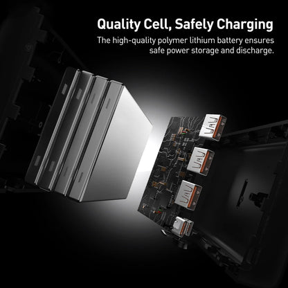 Batería Externa Baseus Adaman, 40000mAh, 22.5W, QC + PD, 1 x USB-C - 3 x USB-A, Negra