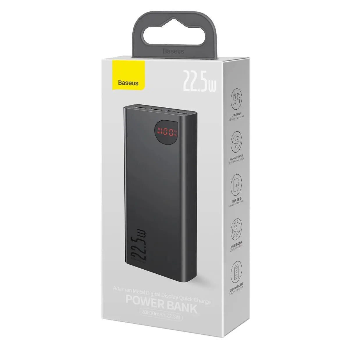 Batería Externa Baseus Adaman, 20000mAh, 22.5W, QC + PD, 1 x USB-C - 2 x USB-A, Negra PPAD070101