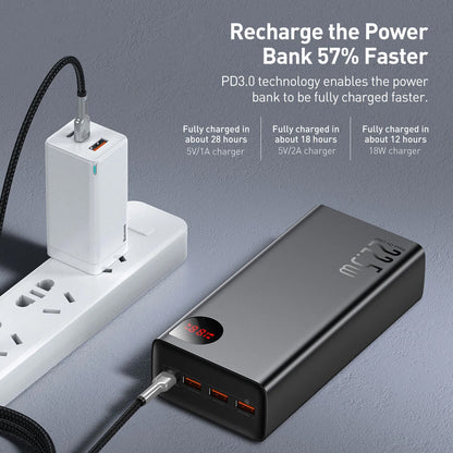 Batería Externa Baseus Adaman, 40000mAh, 22.5W, QC + PD, 1 x USB-C - 3 x USB-A, Negra
