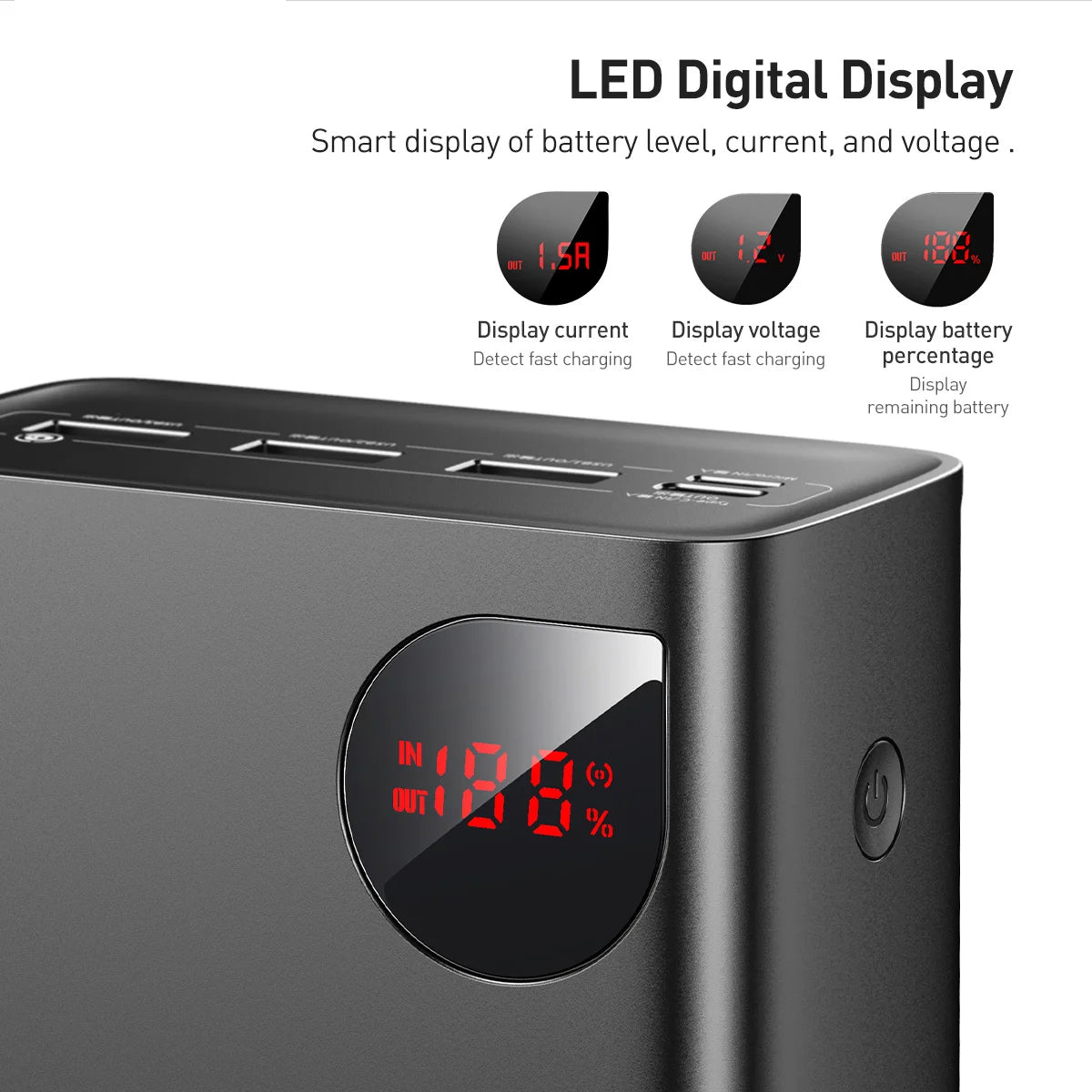 Batería Externa Baseus Adaman, 40000mAh, 22.5W, QC + PD, 1 x USB-C - 3 x USB-A, Negra