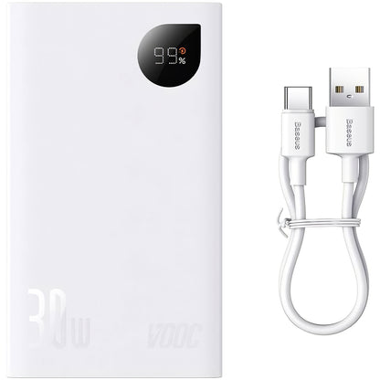 Batería externa Baseus Adaman2, 20000mAh, 30W, QC + PD, 1 x USB-C - 2 x USB-A, Blanco PPAD080102 