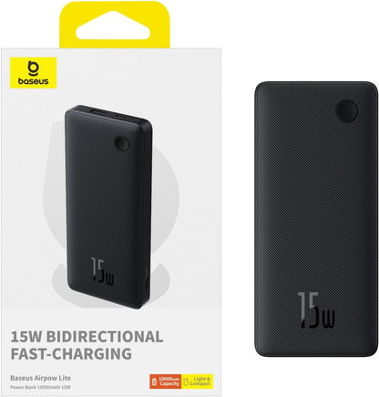 Batería externa Baseus Airpow Lite, 10000mAh, 15W, 1 x USB-A - 1 x USB-C, Negro P10067500123-00 