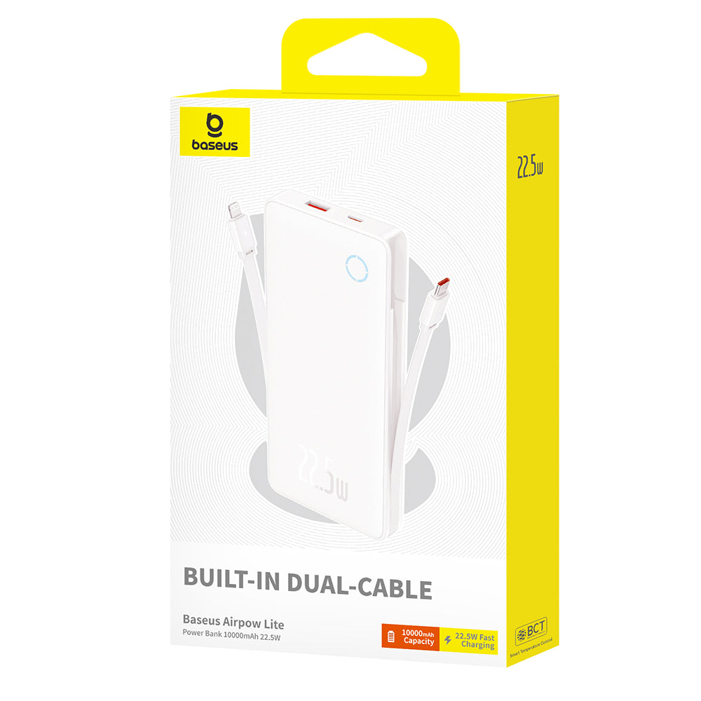 Batería Externa Baseus Airpow Lite, 10000mAh, 22.5W, QC + PD, 1 x Lightning - 1 x USB-A - 2 x USB-C, Blanca P10067501213-00