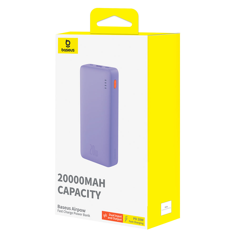 Batería Externa Baseus Airpow, 20000mAh, 20W, QC + PD, 1 x USB-A - 1 x USB-C, Morado P10022804513-00
