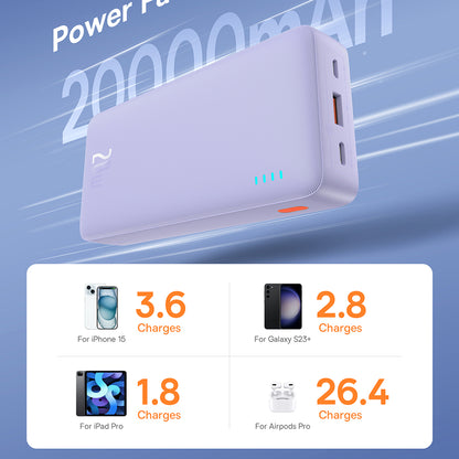 Batería Externa Baseus Airpow, 20000mAh, 20W, QC + PD, 1 x USB-A - 1 x USB-C, Morado P10022804513-00