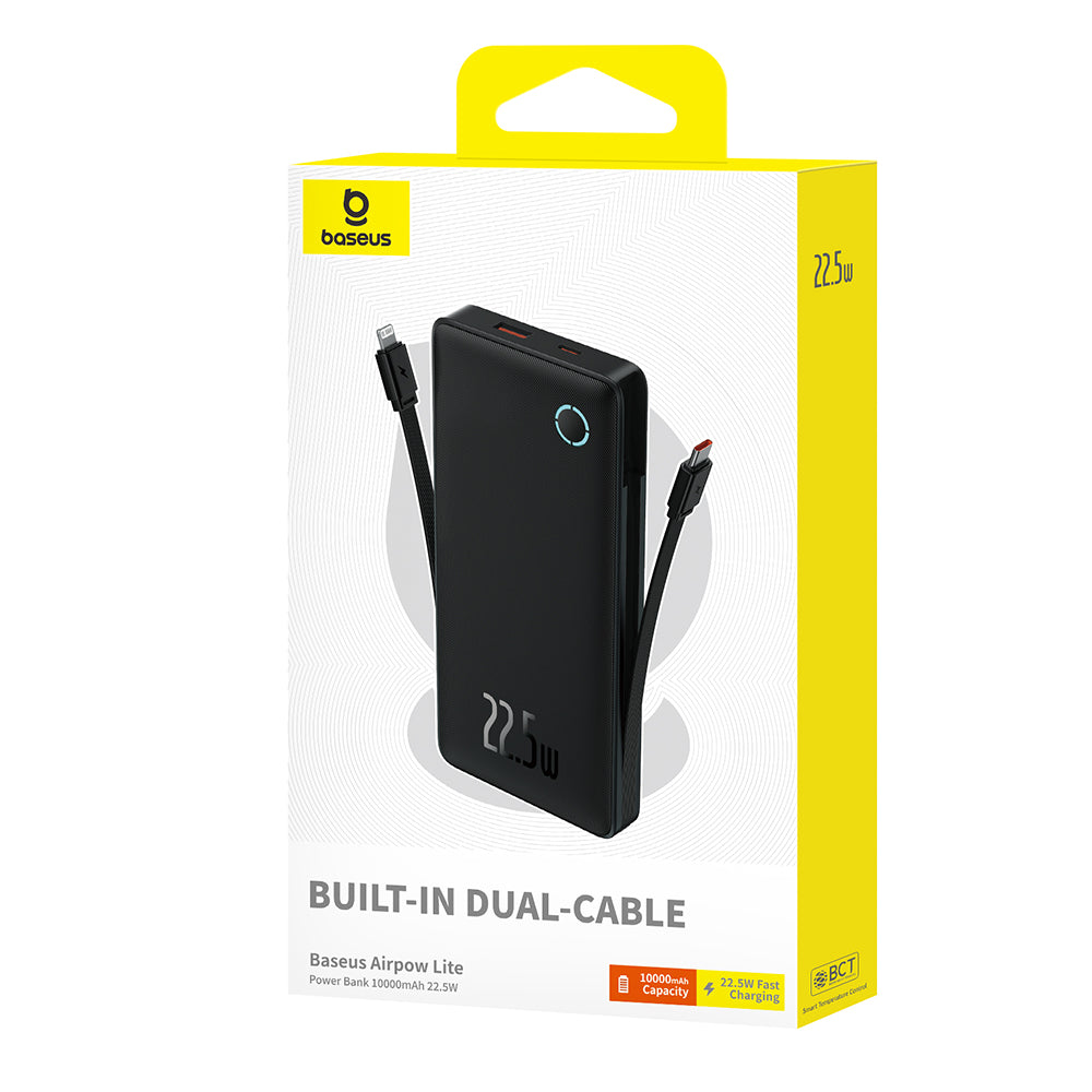 Batería Externa Baseus Airpow Lite, 10000mAh, 22.5W, QC + PD, 1 x Lightning - 1 x USB-A - 2 x USB-C, Negra P10067501123-00