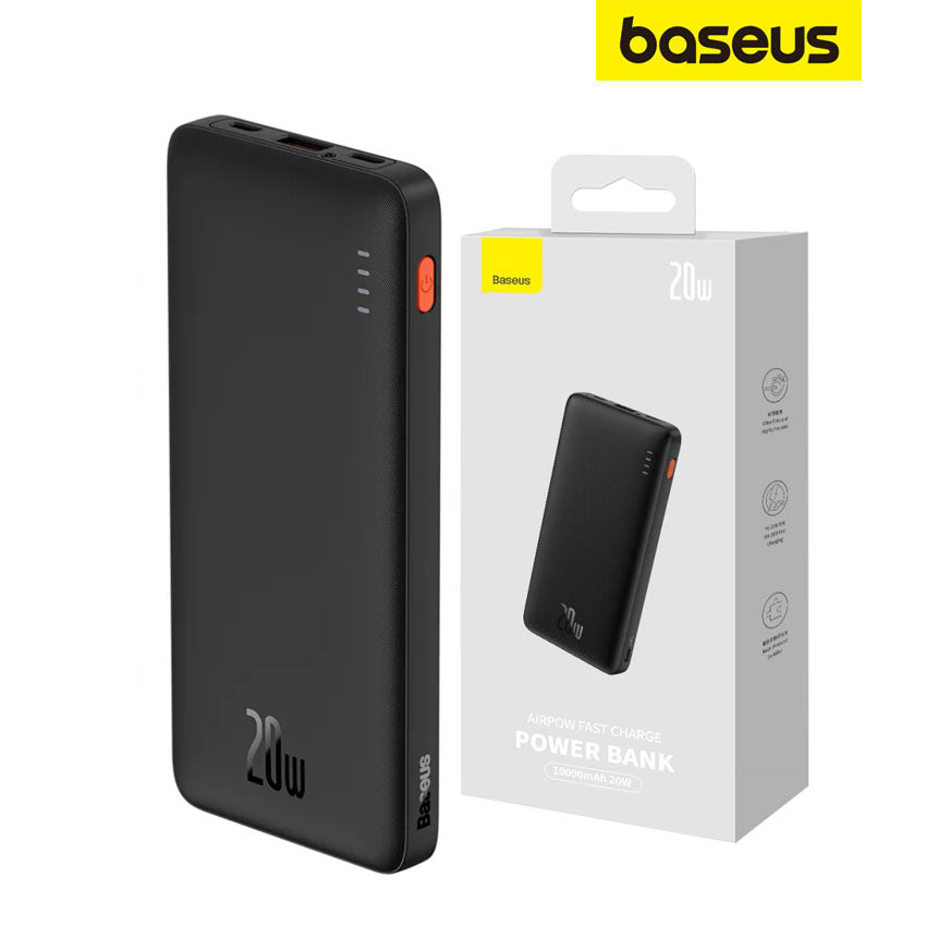 Batería externa Baseus Airpow, 10000mAh, 20W, QC + PD, 1 x USB-A - 1 x USB-C, Negro PPQD090001 