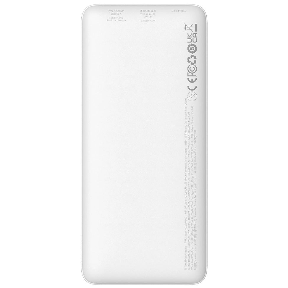 Batería Externa Baseus Airpow, 10000mAh, 20W, QC + PD, 1 x USB-A - 1 x USB-C, Blanca