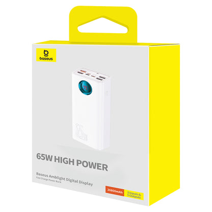 Batería Externa Baseus Amblight Digital Display, 26800mAh, 65W, QC + PD, 1 x USB-C - 4 x USB-A, Blanca P10022402223-00