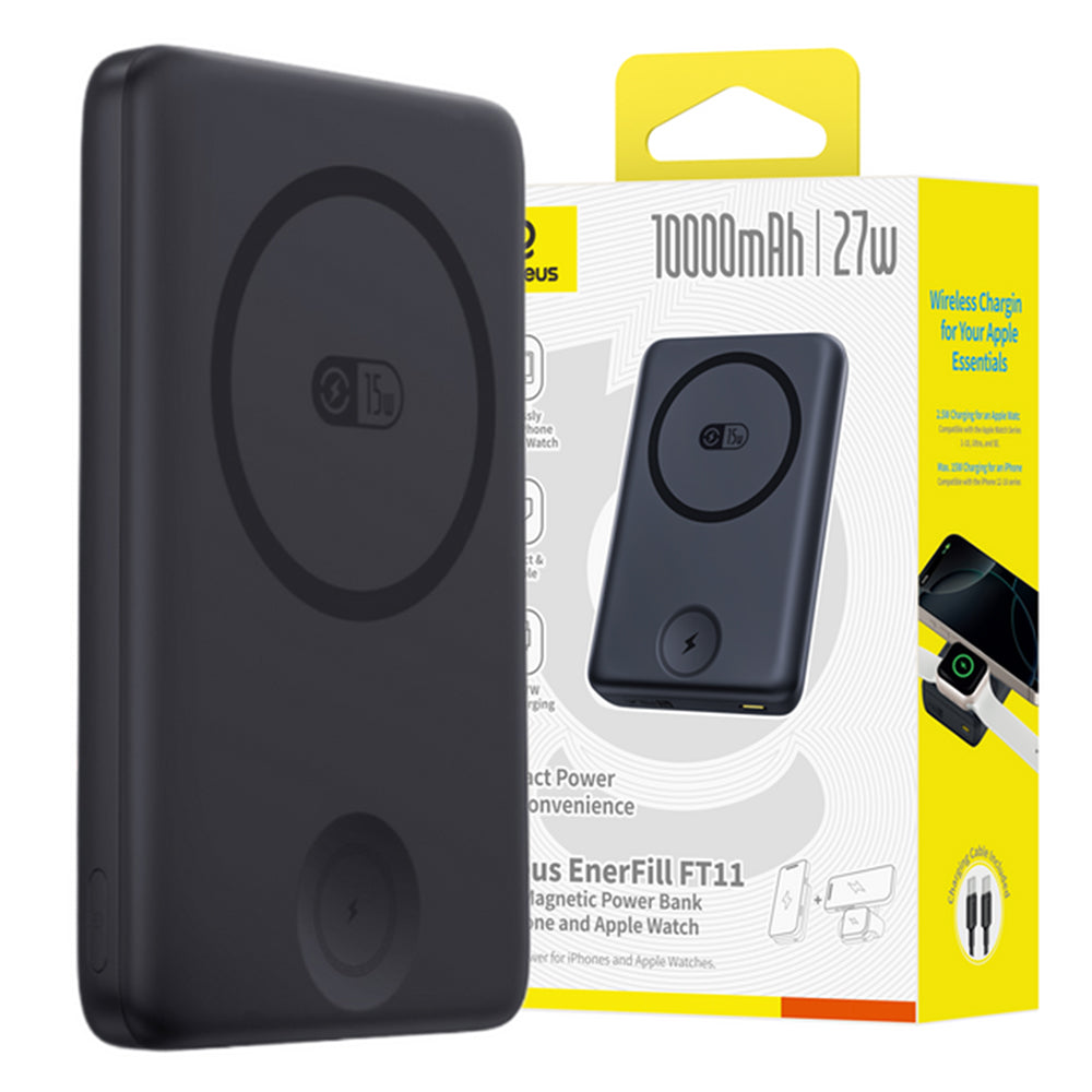 Batería Externa Baseus Bank EnerFill FT11, 10000mAh, 27W, PD + QI + FQI, 2 x QI - 1 x USB-C, Negra P1008210G123-00