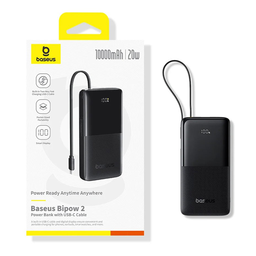 Batería Externa Baseus Bipow 2, 10000mAh, 20W, QC + PD, 1 x USB-A - 2 x USB-C, Negra P10077101113-00