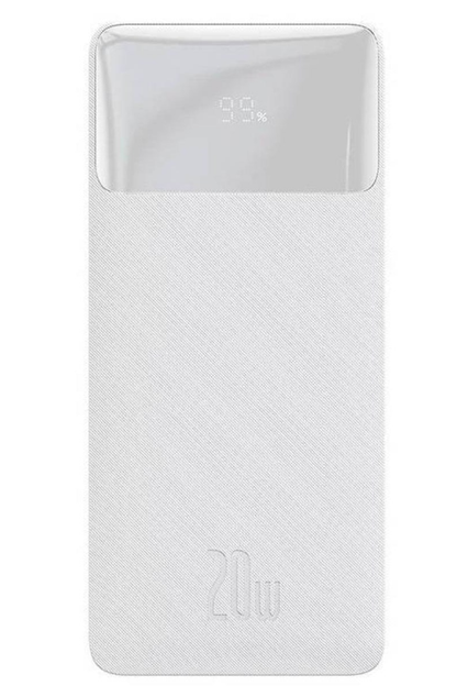 Batería Externa Baseus Bipow, 10000mAh, 20W, QC + PD, 1 x USB-C - 2 x USB-A, Blanca PPBD050502
