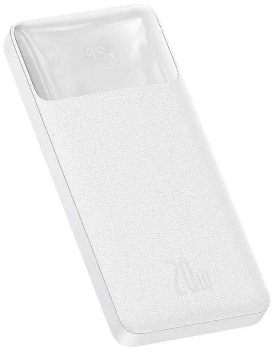 Batería Externa Baseus Bipow, 10000mAh, 20W, QC + PD, 1 x USB-C - 2 x USB-A, Blanca PPBD050502
