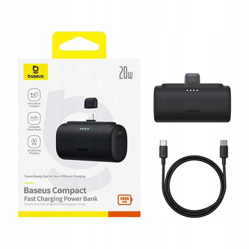 Batería Externa Baseus Compact, 5000mAh, 20W, PD, 1 x Lightning - 1 x USB-C, Negra P10068307113-00