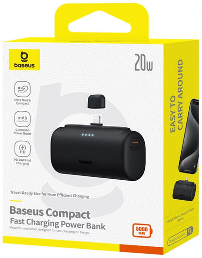 Batería Externa Baseus Compact, 5000mAh, 20W, PD, 1 x Lightning - 1 x USB-C, Negra P10068307113-00