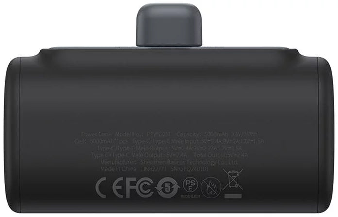 Batería Externa Baseus Compact, 5000mAh, 20W, PD, 1 x Lightning - 1 x USB-C, Negra P10068307113-00