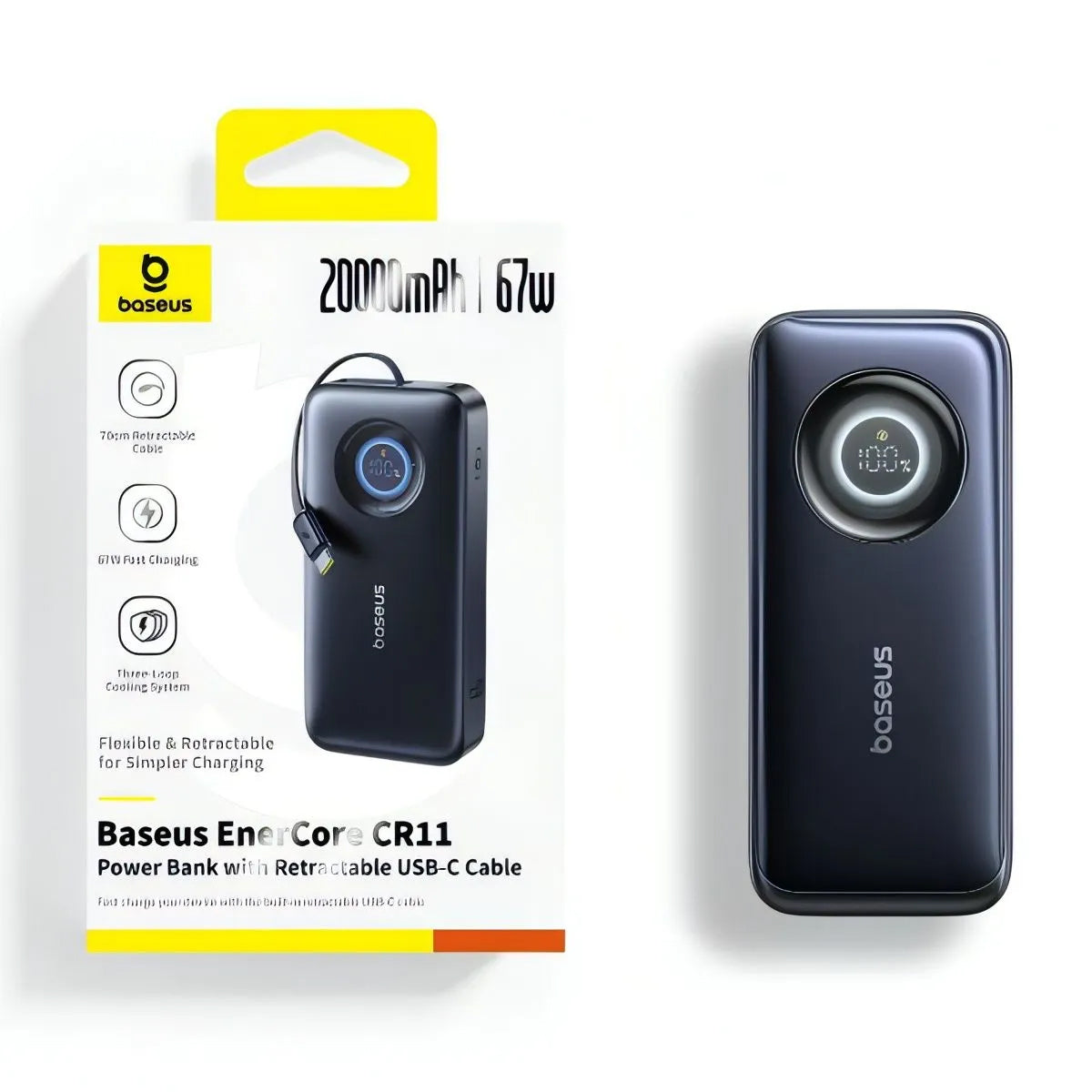 Batería Externa Baseus EnerCore CR11, 20000mAh, 67W, PD, 2 x USB-C, Negra E0027H00