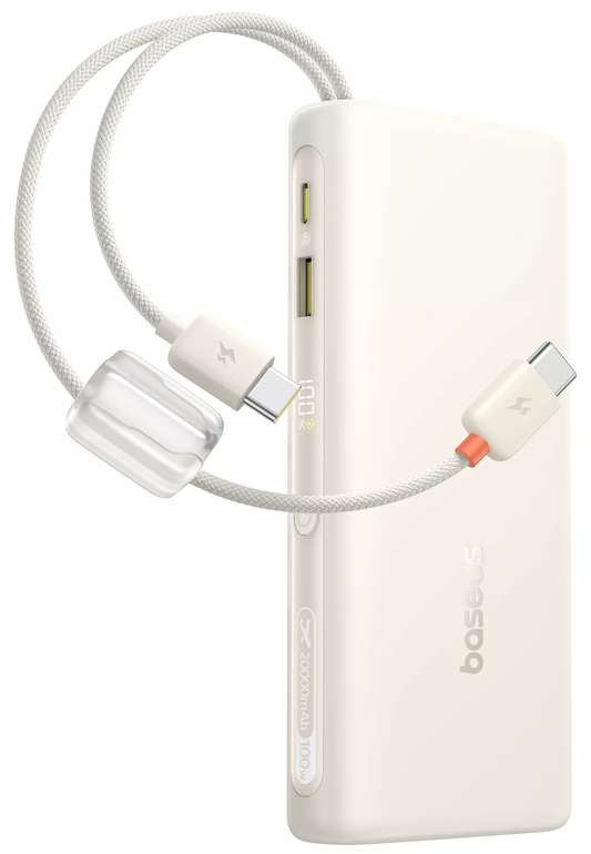 Batería Externa Baseus EnerFill FC41, 20000mAh, 100W, QC + PD, 1 x USB-A - 3 x USB-C, Blanca E0028N04