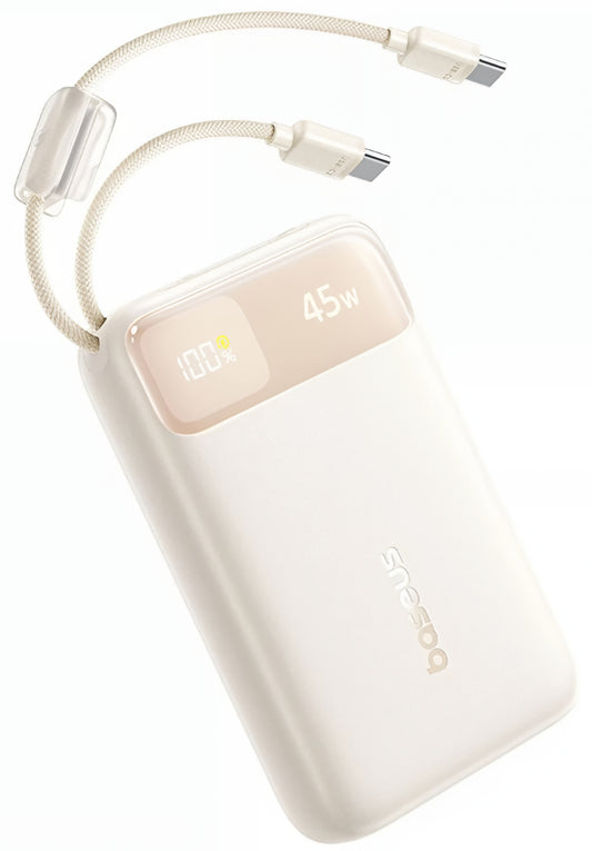 Batería Externa Baseus EnerFill FC11, 20000mAh, 45W, QC + PD, 1 x USB-A - 3 x USB-C, Beige E0031101