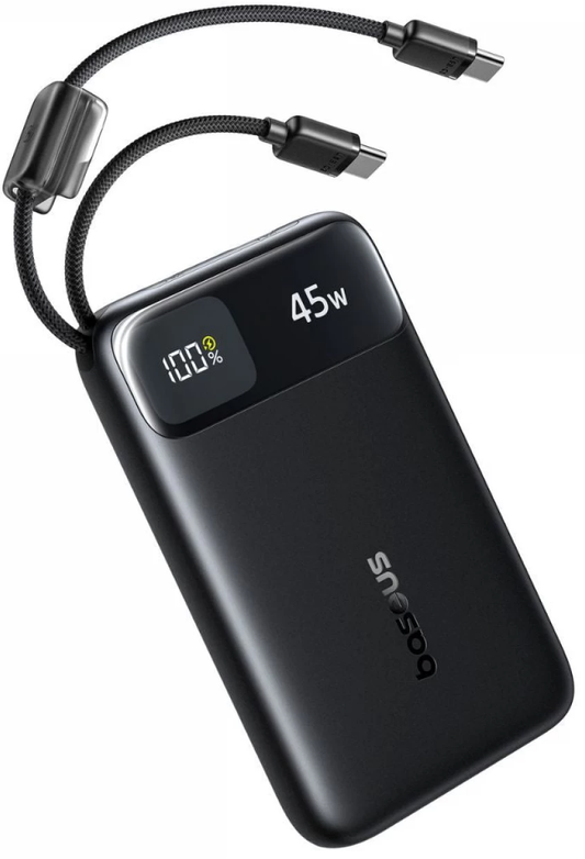 Batería Externa Baseus EnerFill FC11, 10000mAh, 45W, QC + PD, 1 x USB-A - 3 x USB-C, Negra E0031000
