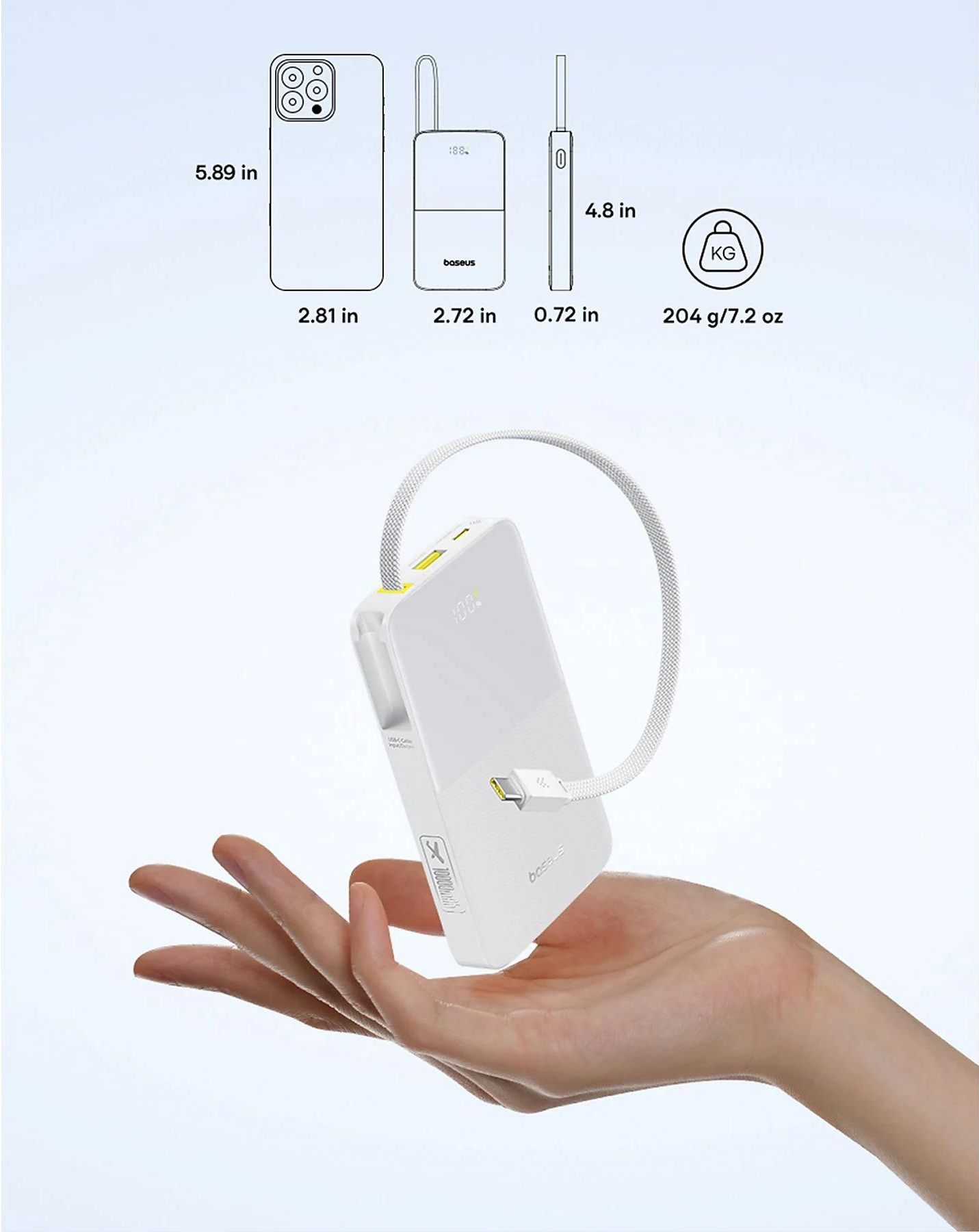 Batería Externa Baseus EnerFill Bipow2 Pro, 10000mAh, 22.5W, QC + PD, 1 x USB-A - 2 x USB-C, Blanca E0027601