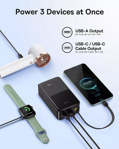 Batería Externa Baseus EnerFill Bipow2 Pro, 30000mAh, 22.5W, QC + PD, 1 x USB-A - 2 x USB-C, Negra E0028100